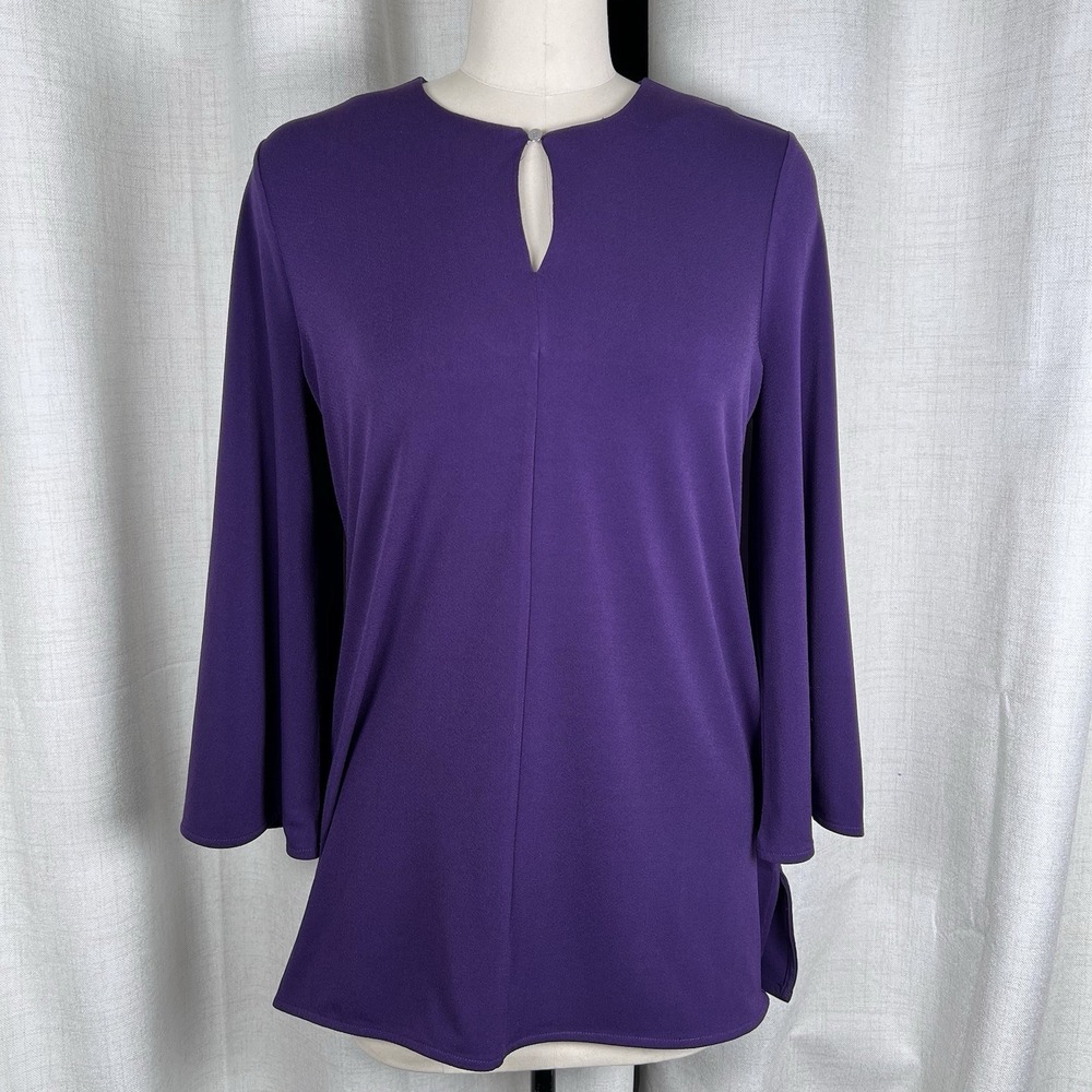 NEW! Lauren Ralph Lauren Knit Top 3/4 Sleeve Mulberry Purple Keyhole Neck Medium